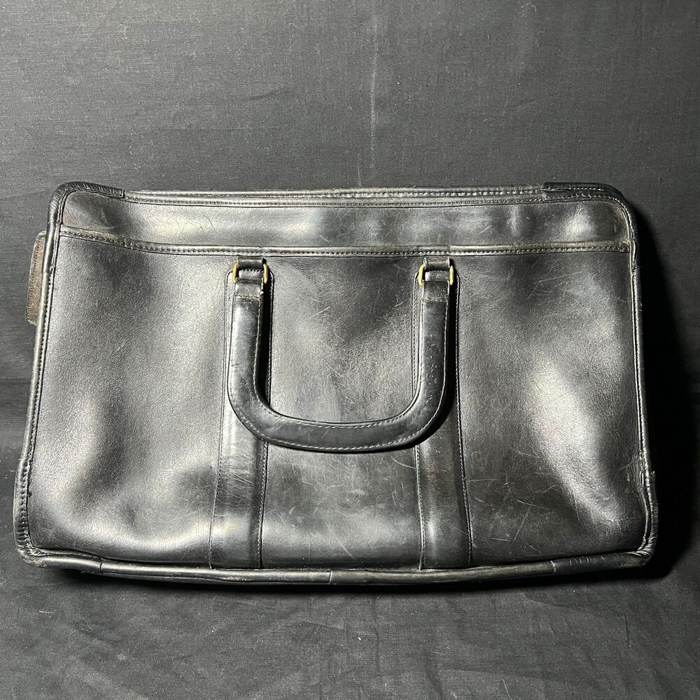 Vintage Coach Black Glovetanned Leather Zip Briefcase Laptop Portfolio Bag USA